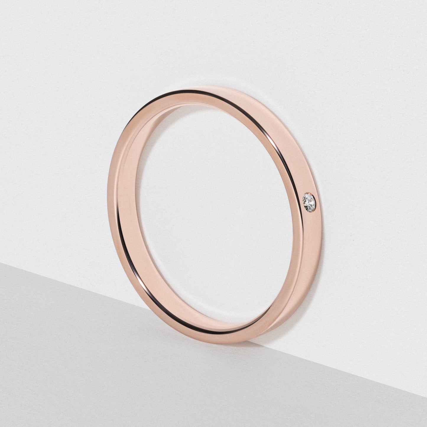Rose Gold Flat Diamond Wedding Band - Polished 2.5mm