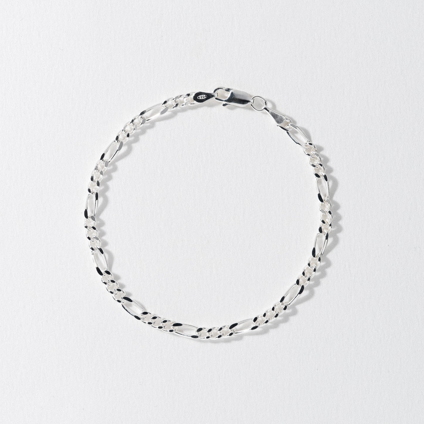 Sterling Silver Figaro Bracelet - Polished 3.5mm