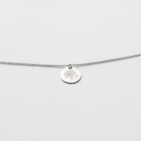 White Gold Pendant Chain Necklace, Floral - Polished 11.95mm
