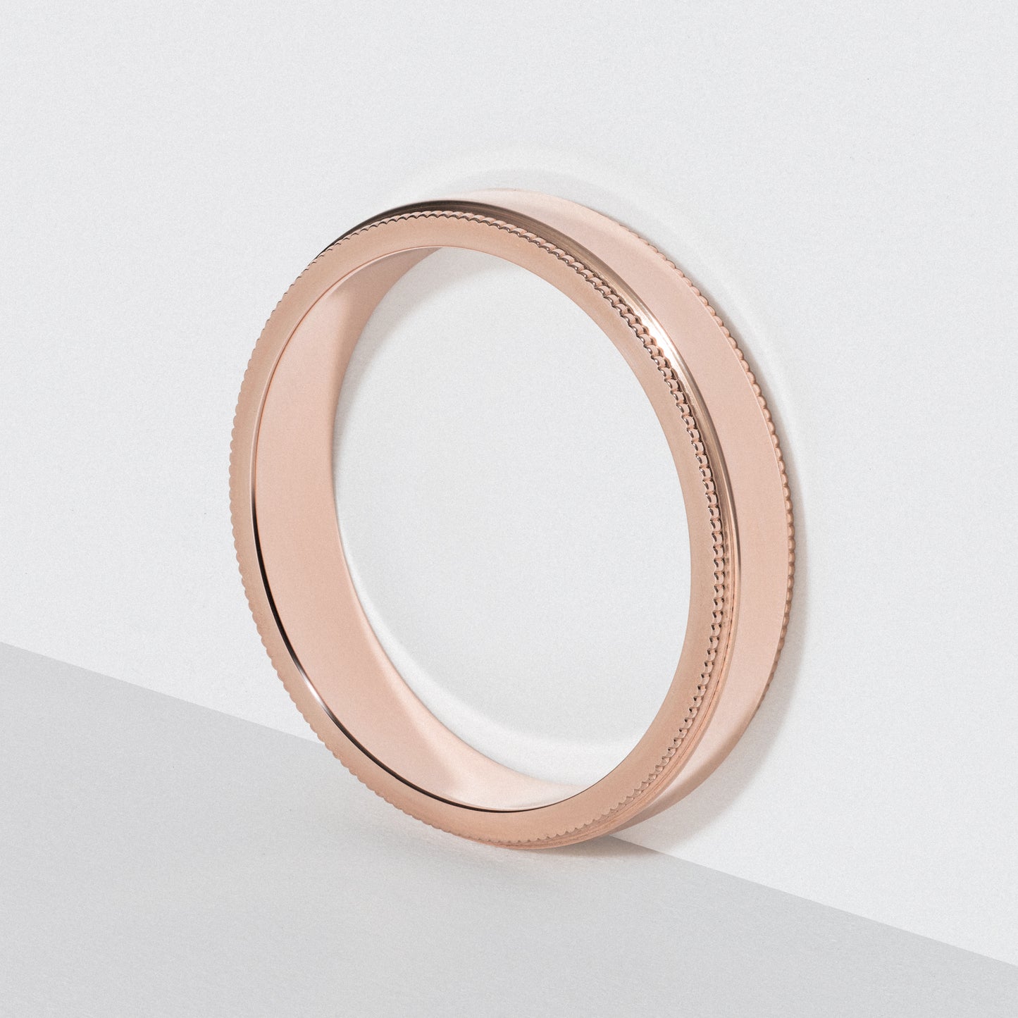 Rose Gold Flat Milgrain Wedding Band - Polished 4mm