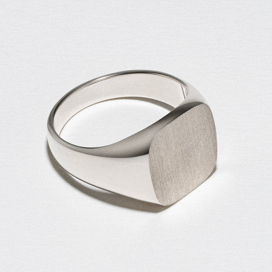 Sterling Silver Signet Ring, Square Brush Top - Polished