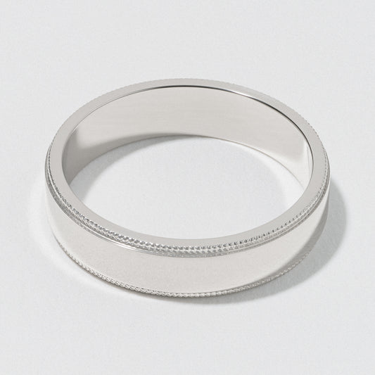 Platinum Flat Milgrain Wedding Band - Polished 5mm