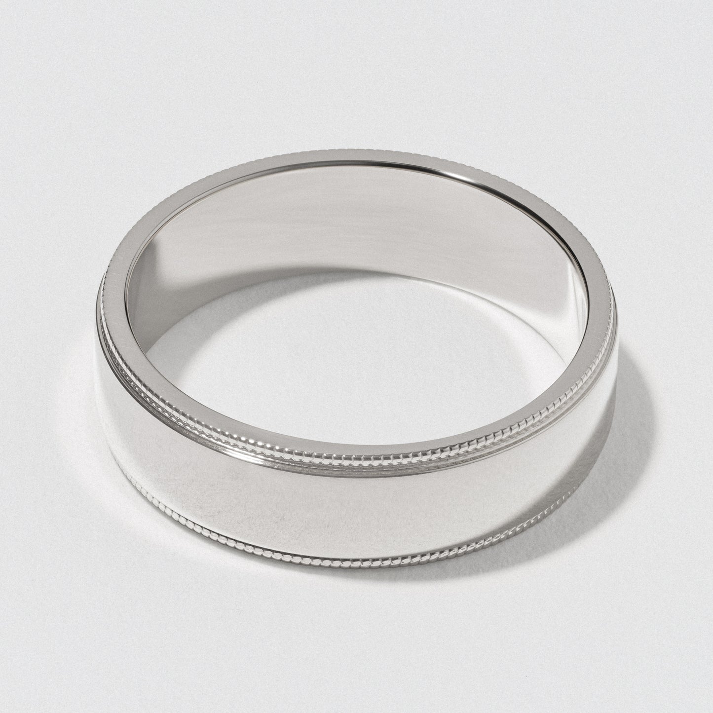 Platinum Flat Milgrain Wedding Band - Polished 6mm