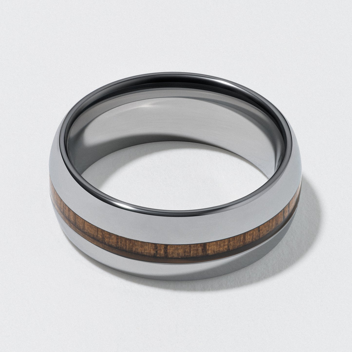White Tungsten & Acacia Wood Inlay Classic Wedding Band - Polished 8mm